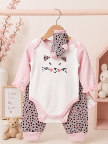 3-Piece sweet kitty Baby bodysuit Set