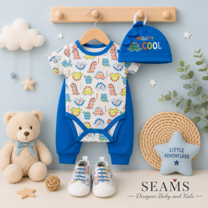 4 pcs Blue Dino set with shoes and cap (4pcs)