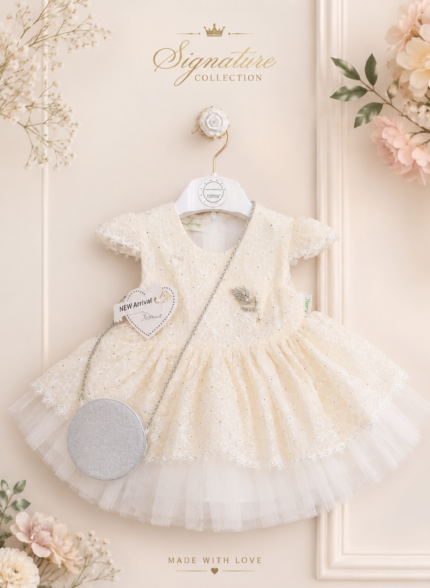 Exclusive white floral frock with leggings and bag (0-24 months)