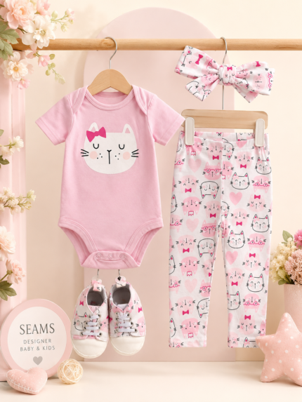 4 pcs pink cat set with shoes and headband(4pcs)