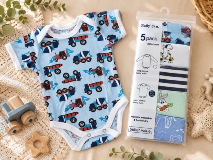 👶 5-Piece Baby Bodysuit Pack (3–6 Months)