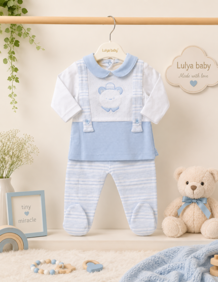 Classic Blue Bear Turkish Baby Suit Set (0-9 Months)